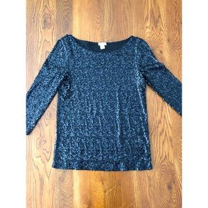JCrew Three Quarter Sleeve Sequin Top